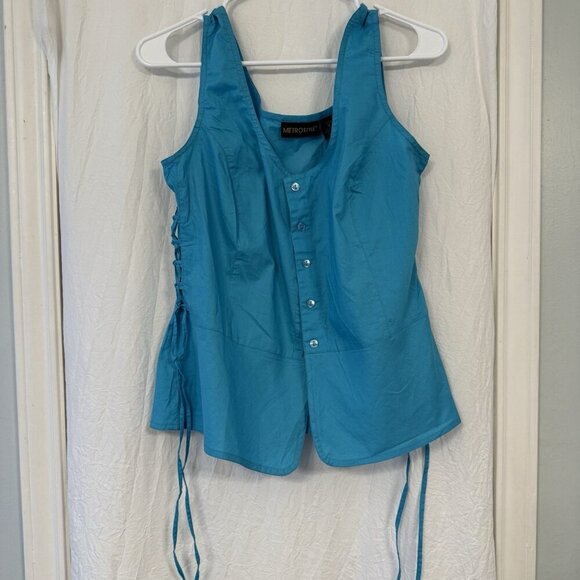 Metrostyle Women’s Button Down Tank Top Size 14 L/XL Turquoise Blue NWT - Picture 1 of 8